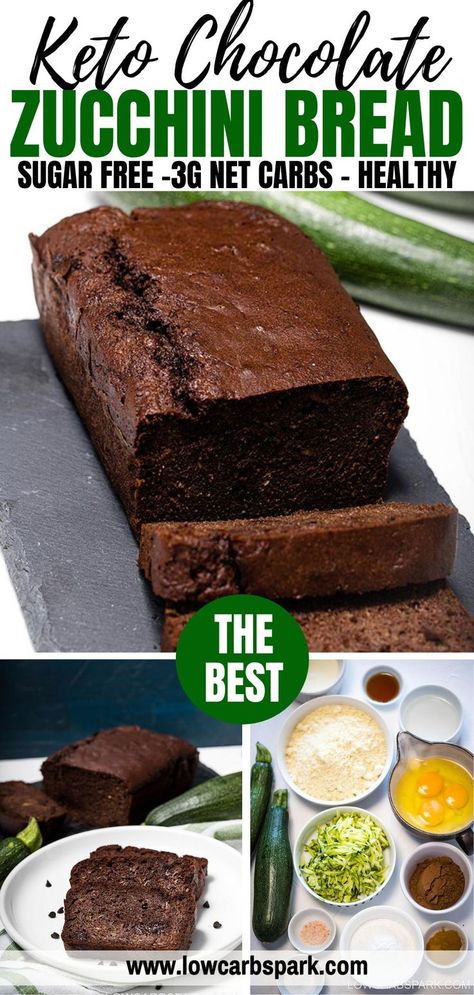 Keto Zuchini Baking Recipes, Keto Chocolate Zucchini Bread, Sugar Free Zucchini Bread, Low Carb Zucchini Bread, Dolce Poche Calorie, Zucchini Recipes Dessert, Simply Food, Dessert Breads, Keto Cakes