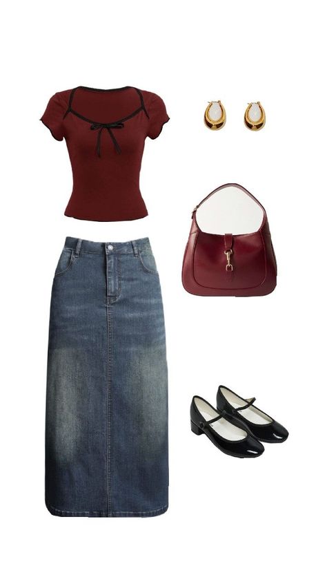 #outfits#bags#denimskirt#earrings#ballerinasshoes 2024 Trends Fashion, Fashion Outfits Y2k, Black Women Outfit Ideas, Outfit Ideas Layout, Outfit Ideas Black Women, Outfits Latina, Fashion Outfits Modest, Fashion Outfits Korean, Outfits 2000s