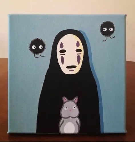 No Face Painting Canvas, Easy Ghibli Painting, Cute Anime Paintings, Ghibli Painting Ideas, Studio Ghibli Painting Ideas, No Face Painting, Chihiro Drawing, Anime Painting Ideas, Studio Ghibli Painting