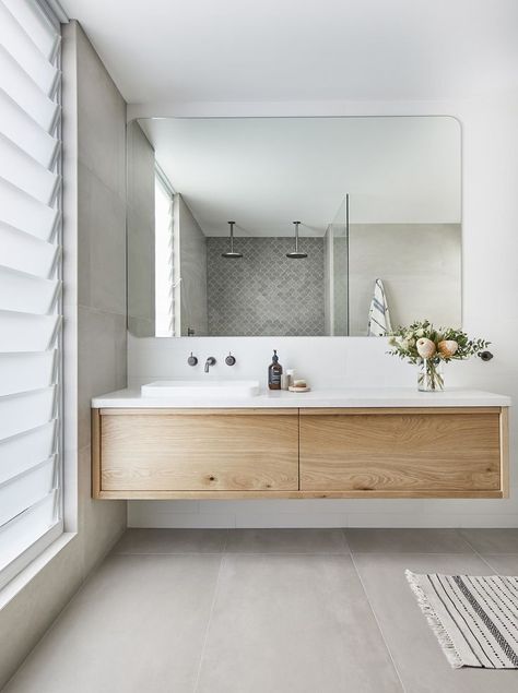 Minimalist Renovation, Timber Vanities, Calming Bathroom Colors, Modern Ensuite, Design Interior Baie, Luxury Bathroom Master Baths, Timber Vanity, Serene Bathroom, Bad Inspiration