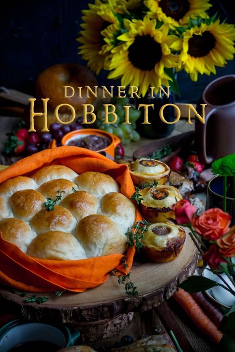 Hobbit Day Dinner Feast The Shire Food, Lord Of The Rings Meal Ideas, Lord Of The Rings Dinner Food, Food Inspired By Books, Hobbit Dinner Recipes, Lord Of The Rings Marathon Party, Lord Of The Rings Themed Dinner, Lotr Inspired Food, Lord Of The Rings Feast