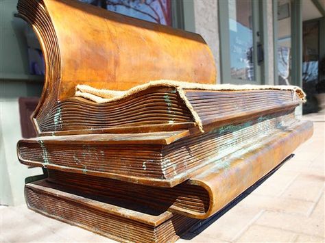 Library Bench, Fantastic Library, Book Bench, Book Furniture, Minimalist Garden, Creative Books, Book Sculpture, Cool Books, Book Storage