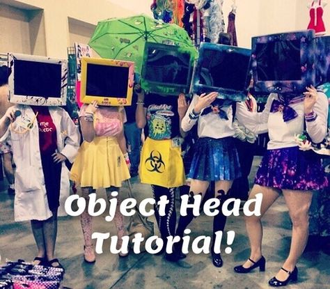 Tiny Dangerous’s Object Head Tutorial (With pictures!) Quick Cosplay Ideas, How To Make A Cosplay, Gara Cosplay, Weird Surrealism, Gumi Cosplay, Nerdy Diy, Tv Heads, Weird Characters, Head Tutorial