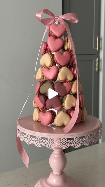 Kimberly Anne on Instagram: "Crafty Cupid Day 6: Heart Shaped Macaron Tower 🎀💕 It’s officially Galentine’s Day prep week! I’ve sent out my @evite to my girls! I love using their website because they have sooo many different invite themes that are easily customizable! #evitepartner My tablescape this year is HIGHLY inspired by the Marie Antoinette movie. If you’ve seen it then you know they had a ton of fun edible centerpieces. This is a DIY you can easily do with just a few items: Styrofoam tree Toothpicks Macarons Silk Ribbons for 🎀" Macarons Tower, Diy Macaron Tower, Macaroon Display Ideas, Macaroon Tower, Dessert Display Wedding, Wedding Macarons, Hummingbird Cake Recipes, Edible Centerpieces, Macaron Tower