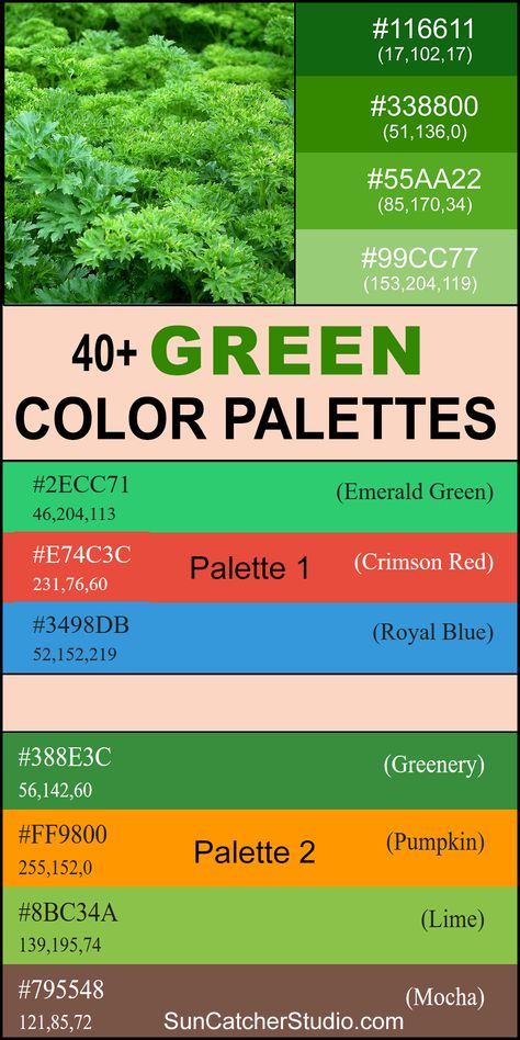 Green Color Palette (Combinations, Schemes & Ideas) – DIY Projects, Patterns, Monograms, Designs, Templates Green Color Combinations Outfit, Colors That Go With Green, Green Color Palettes, Color Palette Combinations, Green Color Trends, Magical Colors, Green Color Combinations, Green Color Palette, All Pins