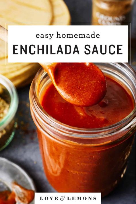 This homemade enchilada sauce recipe is so flavorful and easy to make! It calls for simple pantry ingredients and comes together in minutes. Tomato Enchilada Sauce, Tuna Quesadilla, Authentic Enchilada Sauce, Homemade Enchilada Sauce Recipe, Enchilada Sauce Recipe, Recipes With Enchilada Sauce, Red Enchiladas, Homemade Enchilada Sauce, Homemade Enchiladas