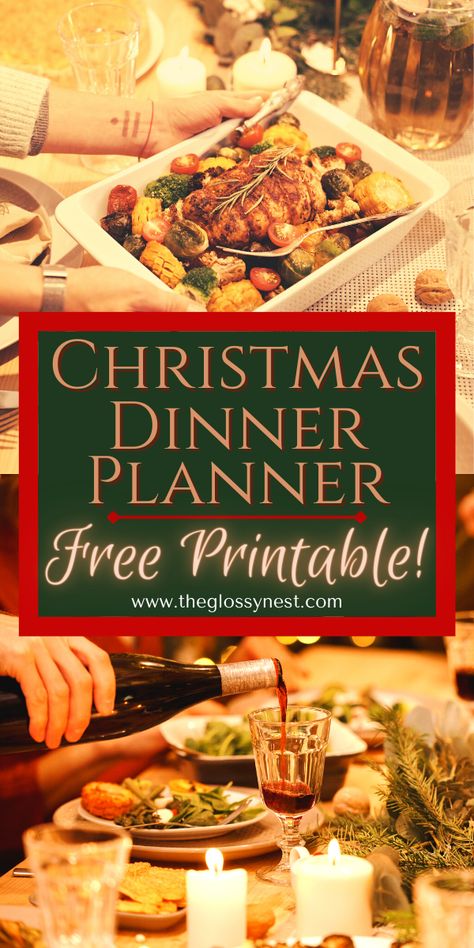 Need some help with cooking this holiday? Trying to figure out the timings for making Christmas dishes? This Christmas meal planner free printable is a simple way to map out your Christmas dinner menu, grocery list & cooking timing. Use this free Christmas menu planner printable for planning out the best dishes to serve this year at your holiday feast. You'll spend more time relaxing on Christmas Day & Christmas Eve when you have a good Christmas dinner plan in place. Christmas Meal Planner, Lunch Planner, Planner Free Printable, Menu Planner Printable, Holiday Meal Planning, Dinner Planner, Christmas Meal, Christmas Dinner Menu, Menu Planner