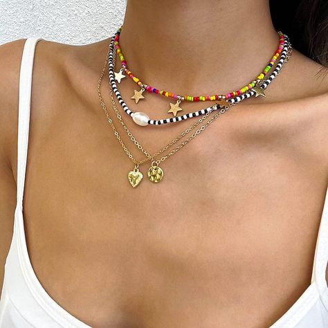 Smiley Necklace, Layered Choker Necklace, Statement Fashion, Beaded Necklace Diy, Party Necklace, Choker Necklace Set, Gift Graduation, Disc Pendant, Chain Choker Necklace