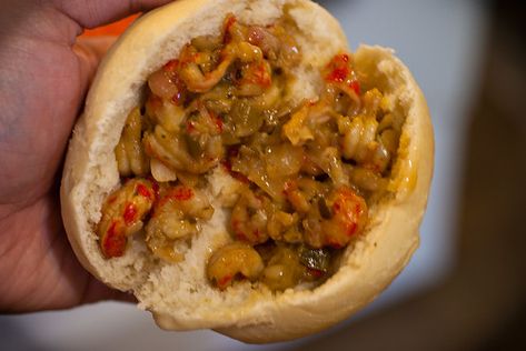 Stuffed Pistolettes, Crawfish Grilled Cheese Sandwich, Crawfish Pistolettes Recipe, Grilled Crawfish, Frozen Crawfish Tail Meat Recipes, Crawfish Po Boy Sandwich, Pistolettes Recipe, Cajun Crawfish, Deep South Dish