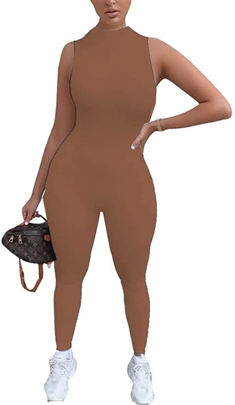 Amazon.com: LuFeng Women's Sexy Sleeveless Zipper Bodycon Party Club Long Rompers Jumpsuit (M, Brown) : Clothing, Shoes & Jewelry #ad Bodycon Romper Jumpsuit, Bodycon Romper, Jewelry Ad, Brown Clothing, Bodycon Bodysuit, Bodysuit Jumpsuit, Bodysuit Designs, Work Dresses For Women, Women Bodycon Dress