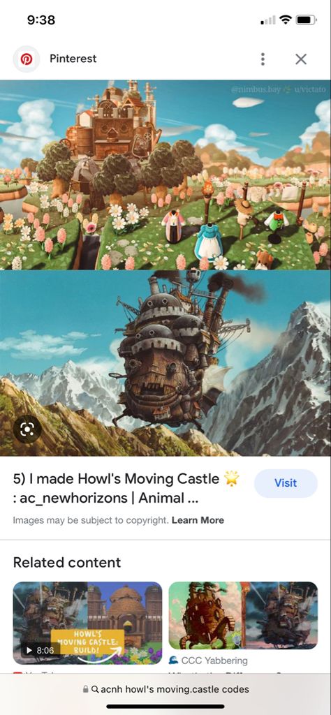 Animal Crossing New Leaf Qr Codes Studio Ghibli, Acnh Howl's Moving Castle Code, Animal Crossing Howls Moving Castle Design, Acnh Ghibli Design Codes, Acnh Howl's Moving Castle, Howls Moving Castle Animal Crossing, Studio Ghibli Animal Crossing, Ghibli Animal Crossing, Animal Crossing Tune Songs