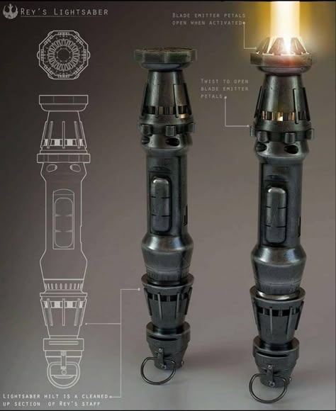 Lightsaber Concept, Rey Lightsaber, Rey's Lightsaber, Lightsaber Tattoo, Lightsaber Ideas, Sith Lightsaber, Skywalker Lightsaber, Rey Skywalker, Lightsaber Design