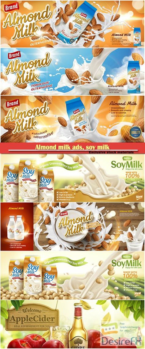 Almond milk ads, soy milk pouring down on beans, splashing milk in 3d illustration Soy Milk Packaging, Tango Drink, Milk Poster Design, Beans Illustration, Illustration Ads, Almond Milk Brands, Milk Pouring, Milk Poster, Milk Ads