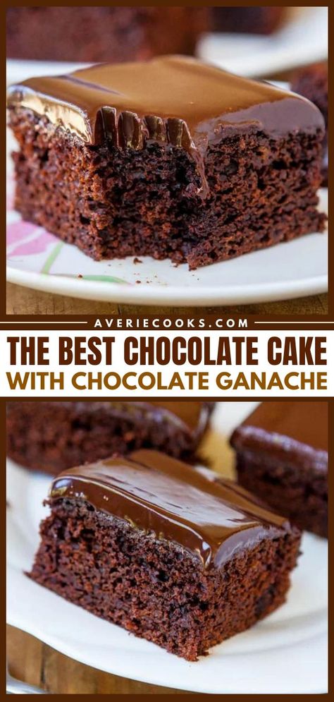 The BEST chocolate cake recipe from scratch! It's an easy, one-bowl baking idea with just 10 minutes of prep. Rich, moist, and topped with chocolate ganache frosting, this homemade chocolate dessert is a winner! Chocolate Cake With Chocolate Ganache, The Best Chocolate Cake, Cake With Chocolate Ganache, Resep Brownies, Chocolate Ganache Frosting, Ganache Frosting, Homemade Chocolate Cake, Best Chocolate Cake, Yummy Sweets