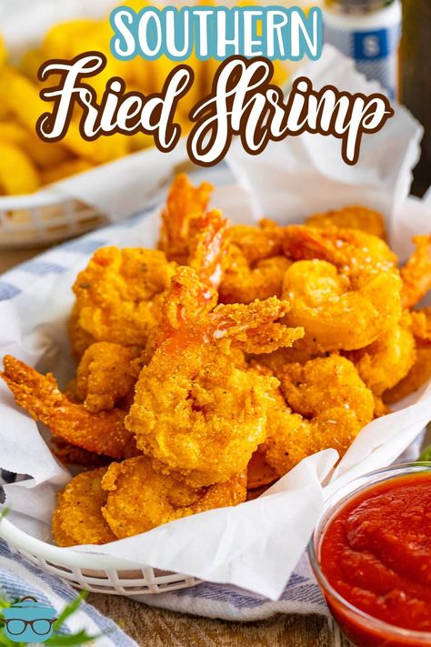 A basket of Southern Fried Shrimp. Batter For Fried Shrimp, Southern Fried Shrimp, Crock Pot Shrimp, Fried Shrimp Recipes, Delicious Seafood Recipes, Turkey Wings, Country Cook, Shrimp Seasoning, The Country Cook