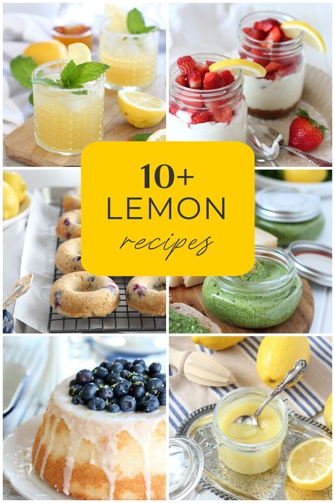 You'll love this collection of fresh lemon recipes for the lemon fanatic. Lemon cheesecake, cookies, drinks, spreads and more! What to Make with Fresh Lemons - Fresh Lemon Recipes - How to Use Up Lemons Myer Lemon Recipes, Fresh Lemon Recipes, Lemon Zucchini Muffins, Meyer Lemon Recipes, Thm Sweets, Lemon Roasted Chicken, Lemon Seasoning, Easy Margarita Recipe, Easy Lemon Curd