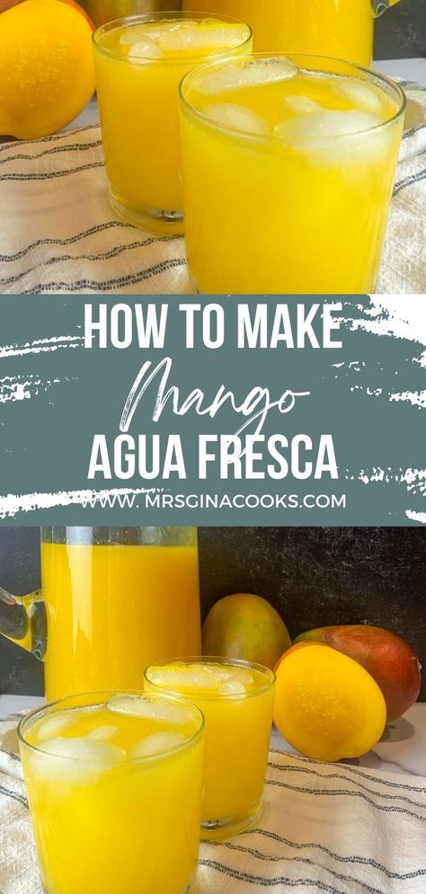 mango-agua-fresca-recipe-mexican-drinks-mexican-recipes-agua-frescas-agua fresca-recipes-traditional-mexican-recipes-mexican-food-authenitic-mexican-recipes-mrs-gina-cooks-food-blog-summer-bbq-recipes-summer-drinks Mango Agua Fresca Recipe, Mango Agua Fresca, Mexican Drink Recipes, Agua Fresca Recipe, Prickly Pear Margarita, Mexican Sweets, Authentic Mexican Recipes, Traditional Mexican Food, Recipe Mexican