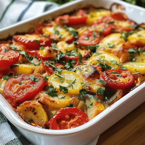 Enjoy a vibrant and nutritious Tomato Vegetable Casserole, bursting with fresh vegetables and savory herbs for health-conscious diners. Veggie Casserole Recipes, Mixed Vegetable Casserole, Vegetable Bake Recipes, Best Zucchini Recipes, Vegetable Casserole Recipes, Veggie Casserole, Vegetable Side Dishes Recipes, Roasted Vegetable Recipes, Baked Vegetables