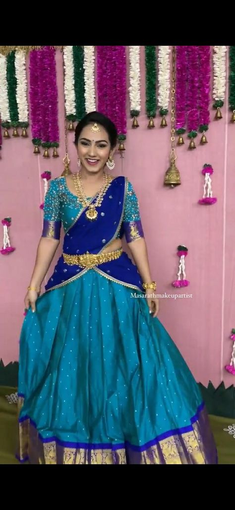 https://youtube.com/shorts/U23zrIY_J8U?feature=share Blue Pattu Half Saree, Blue Lehenga Color Combinations, Blue Half Saree South Indian, Blue Pattu Lehenga Half Saree, Half Saree Lehenga Blue, Simple Pattu Half Saree, Best Half Saree Combination, Blue Half Saree Designs, Blue Colour Half Sarees