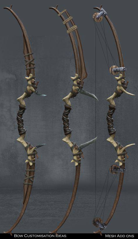 Post Apocalyptic Bow And Arrow, Archer Bow Design, Fantasy Bow Concept Art, Bow And Arrow Concept Art, Penobscot Bow, Bow Concept Art, Bow Fantasy, Fantasy Bow, Native American Bow