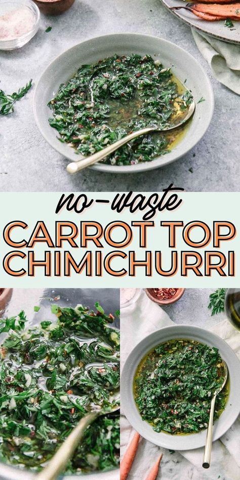 Carrot Top Chimichurri, What To Do With Carrot Tops, Carrot Leaves Recipes, Recipe Using Carrots, Carrot Leaves, Carrot Tops, Garden Dinner, Chimichurri Recipe, Recovery Food