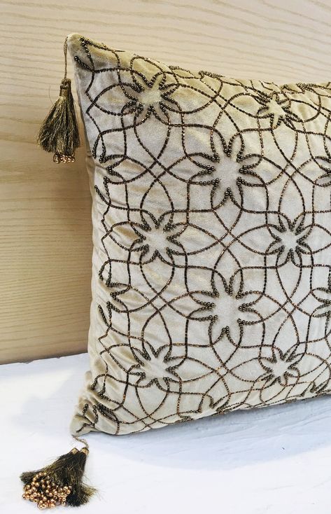 Embellished Pillows, Gold Throw, Gold Throw Pillows, Glamorous Decor, Cushion Embroidery, Modern Pillow Covers, Living Room Cushions, Modern Pillow, Contemporary Pillows