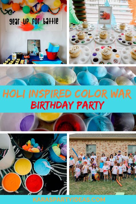 Kara's Party Ideas Holi Inspired Color War Birthday Party | Kara's Party Ideas Color Splash Party Ideas, Color Bday Party, Color Splash Birthday Party, Paint Splash Birthday Party Ideas, Color Powder Birthday Party, Holi Birthday Party Ideas, Color Wars Birthday Party, Color Wars Party Ideas, Holi Birthday Party