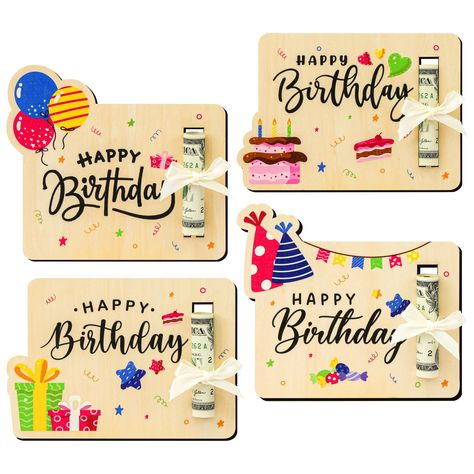 PRICES MAY VARY. Cute and Funny Money Birthday Card: These adorable wooden money holder cards for cash gift will bring a smile to anyone's face. Perfect as birthday gifts for him boyfriend, they make for a unique and funny cash holder that adds a special touch to any birthday party. Set Includes: Each set comes with 4 wooden money birthday cards and 4 bow ties, creating a fun and creative money gift holder for cash. These money gift ideas are ideal for making your birthday money card stand out a Cash Gift Ideas, Birthday Card Holder, Money Birthday, Birthday Money Gifts, Funny Boss Gifts, Cash Holder, Fun Money, Creative Money Gifts, Money Card