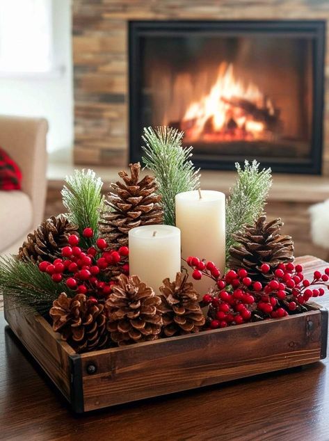 Christmas Decorations Centerpiece, Christmas Candle Decorations, Christmas Table Centerpieces, Christmas Decor Inspiration, Xmas Deco, Christmas Centerpieces Diy, Christmas Themes Decorations, Christmas Decorations For The Home, Christmas Centerpieces