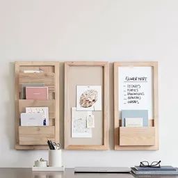 Folsom Everyday Home Office Wall Organization Set - Desert Pine | Pottery Barn (US) Home Office Wall Organization, Office Wall Organization, Home Command Center, Wood Art Diy, Office Storage Solutions, Family Command Center, Home Office Wall, Clutter Free Home, Modular Walls