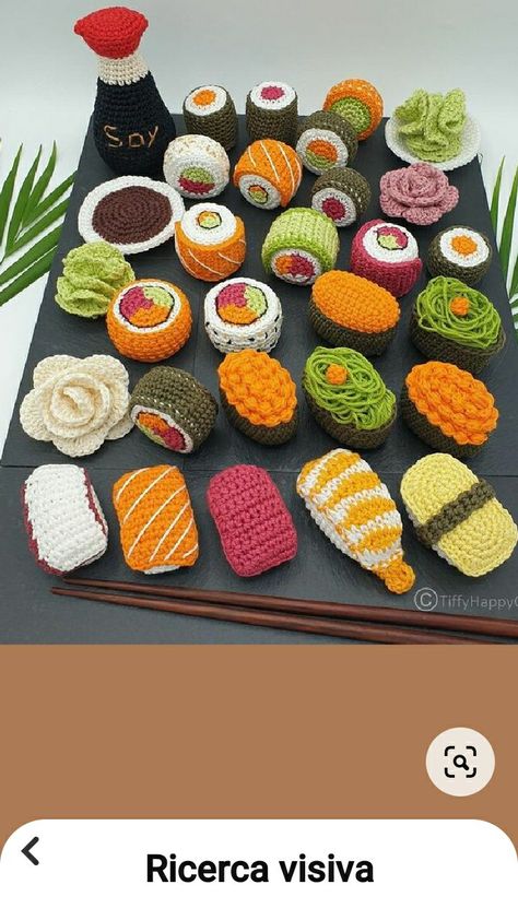 Sushi Crochet, Crochet Sushi, Food Asian, Crochet Tutorial Pattern, Crochet Food, Play Food, Sushi Rolls, Cute Crochet, Crochet Tutorial