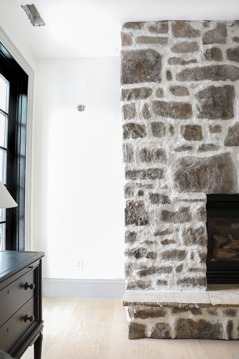 Fireplace Mortar, Stone Fireplace Makeover, Fireplace Redo, Brick Fireplace Makeover, Rock Fireplaces, Chris Loves Julia, Fireplace Remodel, Diy Fireplace, Home Fireplace