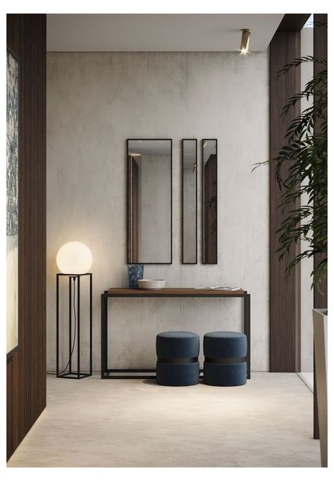 Black Metal Console, Entrance Hall Decor, Metal Console, Industrial Interior Design, Design Blogs, Hallway Decor, Hall Decor, Home Entrance Decor, Entrance Decor