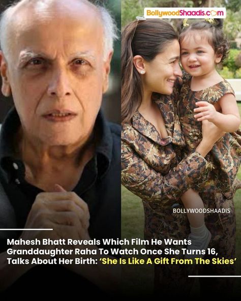 Popular filmmaker, Mahesh Bhatt recently revealed which one of his films he would want his granddaughter, Raha Kapoor, to watch. He also shared how her birth has changed his life, he said: "If you asked me, the movie that I want Raha to watch when she grows up to be a young girl, and is maybe sweet 16, is Dil Hai Ke Manta Nahin." He further added: "It's one of the most heartwarming films where Pooja was out of this world, and Aamir was really good. It is a film that has the resonance of a ... Raha Kapoor, Mahesh Bhatt, Out Of This World, This World, Sweet 16, The Movie, Entertainment News, Filmmaking, Growing Up