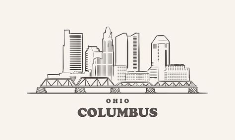 Columbus Ohio Skyline Silhouette, City Landscape Sketch, Columbus Ohio Skyline, Columbus Skyline, Skyline Tattoo, City Of Columbus, City Skyline Silhouette, Cooler Designs, Skyline Silhouette