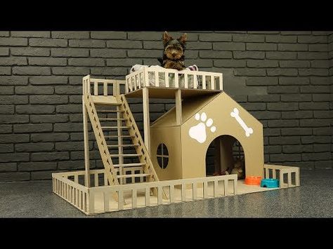 How to Make an Amazing Puppy Dog House from Cardboard House From Cardboard, Easy Dog House, Big Dog House, Insulated Dog House, Modern Dog Houses, Build A Dog House, Diy Dog Food, Diy Dog Kennel, Large Dog House