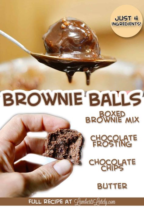 Brownie Balls are just like the cake pops you all know and love - just in a rich, chocolate form! These cake balls made with a simple brownie mix are so easy to make - just 4 ingredients in this recipe. Brownie Mix Cake Pops, Brownie Cake Balls, Brownie Balls From Mix Boxes, Brownie Balls Recipe, Brownie Balls Easy, Brownies Balls, Cake Balls Recipe Easy, Brownie Pops Recipe, Brownie Icing