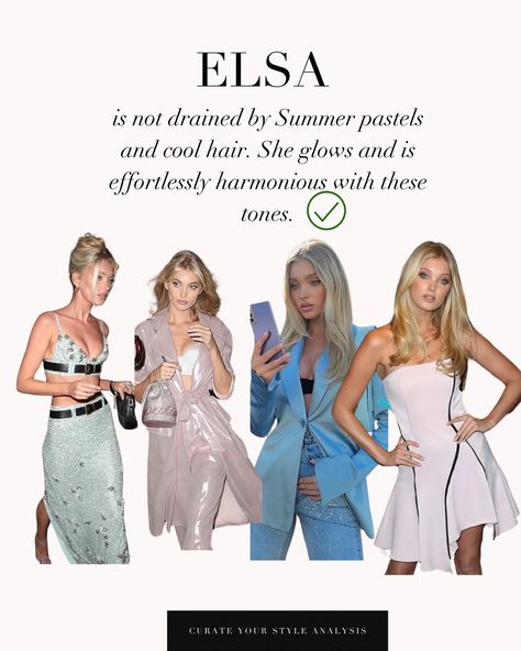 A Light Spring VS Light Summer comparison of Elsa Hosk 🤍 . #coloranalysis #colouranalysis #coloranalyst #lightsummer #lightspring #elsahosk Light Summer Vs True Summer, Light Summer Color Combinations, Light Summer Color Outfits, Spring Vs Summer Color Analysis, Light Spring Vs Light Summer, Light Spring Aesthetic, True Summer Vs Soft Summer, Light Summer Color Analysis, Light Summer Celebrities