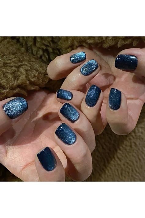 NAILKISS Dark Blue Wide Glitter Cat Eye Gel Nail Polish Set with Magnet for Holographic Wide Magnetic CatEyes Gel for Women Magnetic Nail Polish Short Nails, Dark Blue Magnetic Nails, Cateye Nails, Magnetic Gel Polish, Glitter Cat Eye, Magnetic Nail Polish, Magnetic Nails, Cat Eye Gel, Nail Polish Set