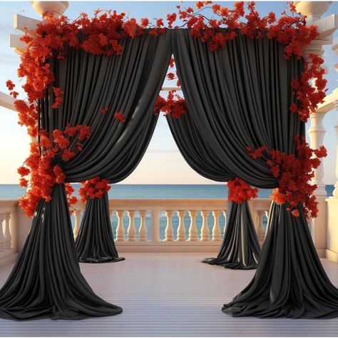 Make Your Wedding Day Extra Special With These Elegant Black Backdrop Curtains. Perfect For Creating A Dramatic Photo Backdrop, These Two Polyester Panels Each Measure 5ft X 8ft And Feature A Solid Pattern And A Square Shape. The Tao-Ge Brand Curtains Are Made From High-Quality Fabric That Is Both Reusable And Easy To Hang. Ideal For A Classic Black And White Wedding Theme, These Curtains Are A Beautiful Addition To Any Venue. The Set Includes Two Panels, Each Weighing Only 1lb, Making Them Easy Black Satin Background, Satin Background, Backdrop Curtains, Black And White Wedding Theme, Party Fotos, Curtain Backdrops, White Wedding Theme, Display Area, Black Backdrop