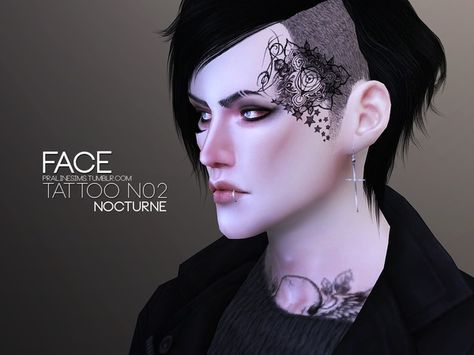 Pralinesims' Face Tattoo Nocturne N02 Tattoos Sims 4, Sims4 Mod, Sims 4 Male, Sims 4 Tattoos, Cc Mods, Blackout Tattoo, Sims 4 Cc Makeup, Sims 4 Cc Skin, 4 Tattoo