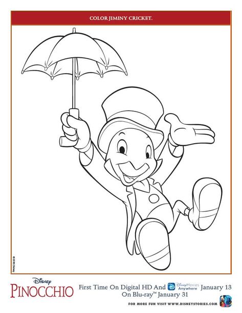 Disney Mural, Umbrella Coloring Page, Cool Disney, Disney Sleeve, Disney Printables, Jiminy Cricket, Disney Art Drawings, Disney Colors, Cartoon Coloring Pages