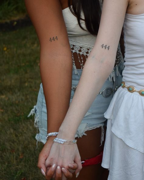 not my first rodeo Matching Writing Tattoos, Matching Tattoos Numbers, Tattoo Best Friend Matching, 444 Matching Tattoo, Sorority Tattoo, 444 Tattoos, Little Words Project Bracelets, Best Friend Matching Tattoos, Friend Matching Tattoos