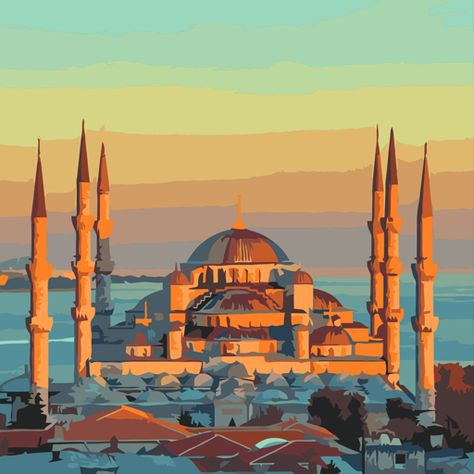 Blue Mosque Turkey, Blue Mosque Istanbul, Turkey Painting, Istanbul Turkey Photography, Oil Painting Supplies, الفن الرقمي, Mosque Art, Islamic Art Canvas, Building Painting