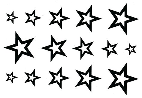 The tattoos on this sheet measure 3/4" to 1/4" each. Includes 2 Sheets. Application instructions are included. Item Condition: New 3 Stars Tattoo, Star Face Tattoo, Star Tattoo On Wrist, Custom Gold Necklace, Star Tattoos For Men, Small Star Tattoos, Face Tattoos For Women, Rose Tattoos For Women, Band Tattoo Designs