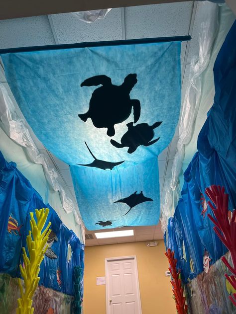 Diy Underwater Decorations, Vbs Ocean Theme, Peter Walks On Water, Ocean Vbs, Post Prom, Halloween Office, Turtle Drawing, Underwater Theme, Ocean Party