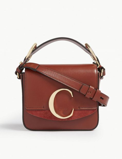 Mini Chloe C Leather Shoulder Bag - Brown - Chloe Shoulder bags Chloe Mini C Bag, Burberry Purse, Chloe Shoulder Bag, Burberry Plaid, Bag Outfit, Chloe Handbags, Shoulder Bags For Women, Burberry Handbags, Oval Rings