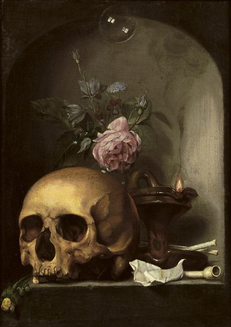 Memento Mori Art, Vanitas Paintings, Skull Painting, Flower Skull, A Level Art, A Skull, Still Life Art, Memento Mori, Skull Art