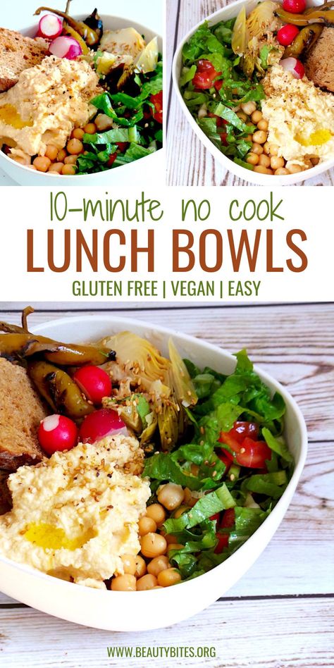 Make this vegan lunch bowl in less than 10 minutes! This no cook bowl is an easy healthy lunch recipe to help you lose weight, and stay on track with your diet even if you haven’t meal prepped. No Prep Healthy Lunch, Easy Healthy Meals No Cook, Lunch Salad Bowls, No Heat Vegan Lunch, Blue Zone Lunch Ideas, No Cook Vegan Lunch, Fast Lunch Ideas At Home Healthy, No Cook Vegetarian Lunch, No Cook Lunch Meal Prep