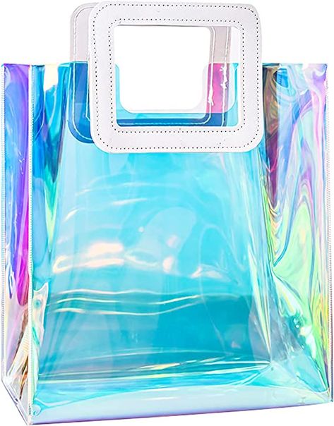 inheming Holographic Clear Tote Bag for Mother' Day, Women Fashion Iridescent Hand Bag, Waterproof PVC Handbags for Work, Shopping, Beach, Stadium Bachelorette Gift Bag, Handbags For Work, Holographic Fashion, Bachelorette Gift Bags, Clear Tote Bags, Bachelor Party Gifts, Girls Tote, Small Item Storage, Bag Women Fashion